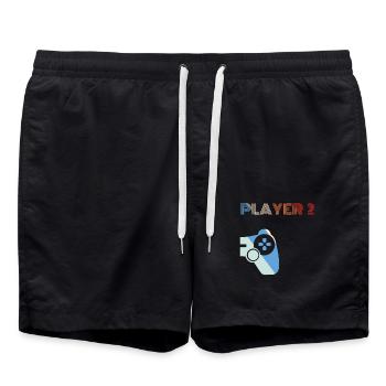 Player 2 Partner Duo Gamer Controller Geschenk - Badeshorts - Schwarz - Vorne - AI Model Male 185 light (185cm)