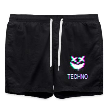 Techno Rave Festival Synth Party Emma Glitch - Short de bain - noir - Devant - AI Model Male 185 light (185cm)