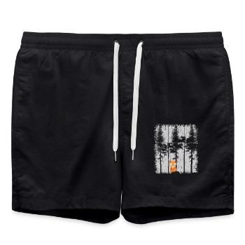 Fox in the Forest Retro Pattern Vintage Tree Forest Funny - Swim Trunks - black - Front - AI Model Male 185 light (185cm)