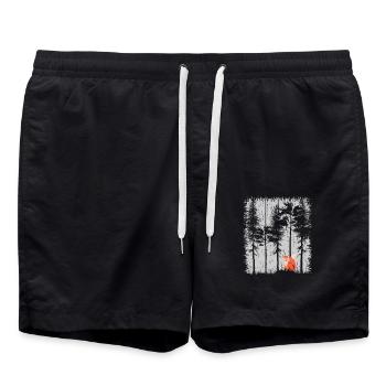 Fox in the Forest Retro Pattern Vintage Tree Forest Funny - Swim Trunks - black - Front - AI Model Male 185 light (185cm)
