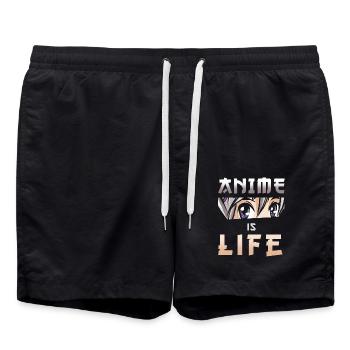 Anime saying anime is life - Swim Trunks - black - Front - AI Model Male 185 light (185cm)