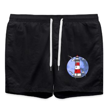 Norddeutschland Leuchtturm Nautik Maritim Möwe - Badeshorts - Schwarz - Vorne - AI Model Male 185 light (185cm)