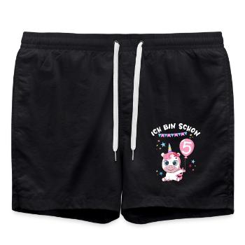 Ich bin schon 5 Einhorn Geburtstag Luftballon Süß - Badeshorts - Schwarz - Vorne - AI Model Male 185 light (185cm)