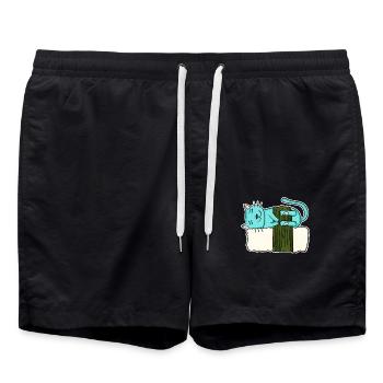 Chat Sushi japonais manger Japon Amour de chat - Short de bain - noir - Devant - AI Model Male 185 light (185cm)