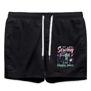 My sewing room is my happiest place - Swim Trunks - black - Front - AI Model Male 185 light (185cm)