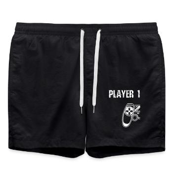 Player 1 2 Gaming Gamer Zocken Controller Geschenk - Badeshorts - Schwarz - Vorne - AI Model Male 185 light (185cm)