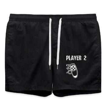 Player 1 2 Gaming Gamer Zocken Controller Geschenk - Badeshorts - Schwarz - Vorne - AI Model Male 185 light (185cm)