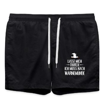 Lasst mich durch ich muss nach Warnemünde Möwe - Badeshorts - Schwarz - Vorne - AI Model Male 185 light (185cm)