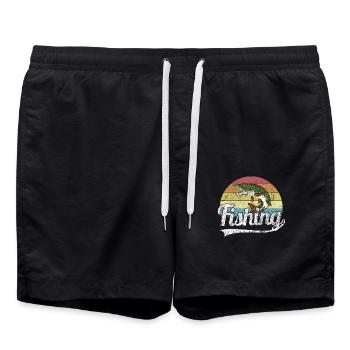 Fishing Pike Fishing for Angler Retro Vintage - Swim Trunks - black - Front - AI Model Male 185 light (185cm)