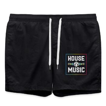 House music, House music Party, Rave, - Short de bain - noir - Devant - AI Model Male 185 light (185cm)