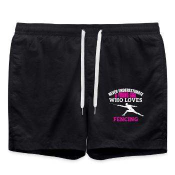 Fencing saying woman girl fencer martial arts - Swim Trunks - black - Front - AI Model Male 185 light (185cm)