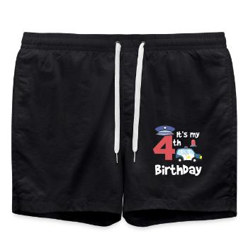 Police 4ème anniversaire année jeune enfant cadeau - Short de bain - noir - Devant - AI Model Male 185 light (185cm)