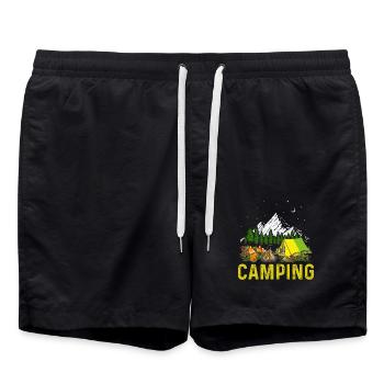 Camping scene campfire and guitar music - Swim Trunks - black - Front - AI Model Male 185 light (185cm)
