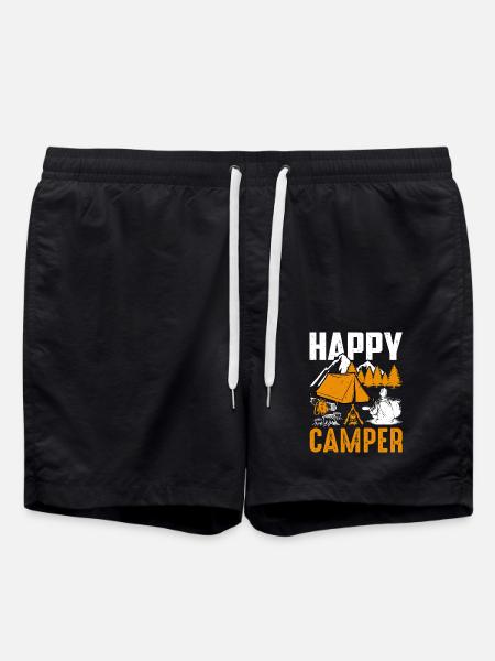 Happy Camper Campfire Camping Gifts - Swim Trunks - black