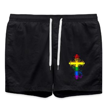 Christianisme croisé religion arc-en-ciel LGBT - Short de bain - noir - Devant - AI Model Male 185 light (185cm)