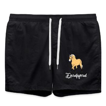 Norwegisches Fjordpferd, Fjordi, Fjord, Pony - Badeshorts - Schwarz - Vorne - AI Model Male 185 light (185cm)