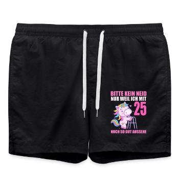 Bitte kein Neid 25 Jahre Einhorn 25. Geburtstag - Badeshorts - Schwarz - Vorne - AI Model Male 185 light (185cm)