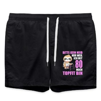 80. Geburtstag 80 Jahre Faultier Faultiere - Badeshorts - Schwarz - Vorne - AI Model Male 185 light (185cm)