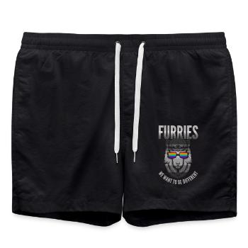 Furry, Furry Kongresse, Wolf, - Swim Trunks - black - Front - AI Model Male 185 light (185cm)