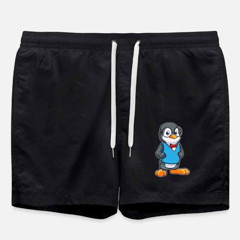 Pinguin als Nerd mit Brille - Badeshorts - Schwarz
