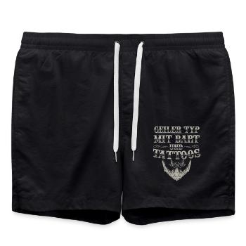 Geiler Typ mit Bart Tattoos Bärte Bärtig Geschenk - Badeshorts - Schwarz - Vorne - AI Model Male 185 light (185cm)