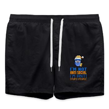 Eule Faul - Badeshorts - Schwarz - Vorne - AI Model Male 185 light (185cm)