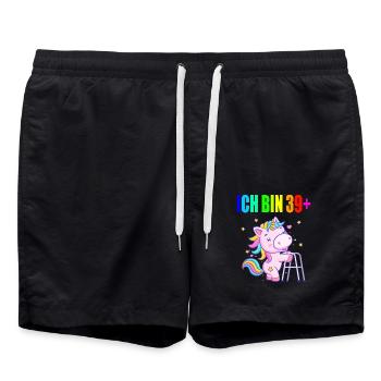 40 Jahre Einhorn ich bin 39+ 40. Geburtstag - Badeshorts - Schwarz - Vorne - AI Model Male 185 light (185cm)