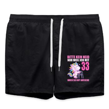 Bitte kein Neid 33 Jahre Einhorn 33. Geburtstag - Badeshorts - Schwarz - Vorne - AI Model Male 185 light (185cm)