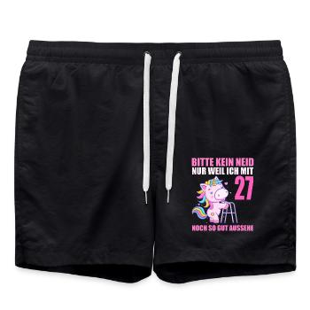 Bitte kein Neid 27 Jahre Einhorn 27. Geburtstag - Badeshorts - Schwarz - Vorne - AI Model Male 185 light (185cm)