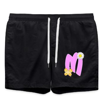 Buchstabe M mit Schmetterling - Badeshorts - Schwarz - Vorne - AI Model Male 185 light (185cm)