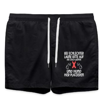 Bei schlechter Laune bitte auf Couch Hund hier - Badeshorts - Schwarz - Vorne - AI Model Male 185 light (185cm)