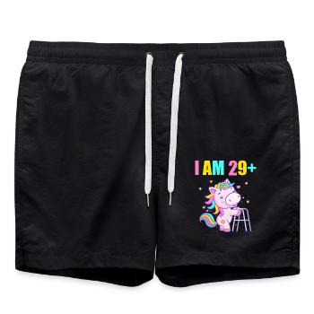 30 years unicorn I am 29+ 30th birthday - Swim Trunks - black - Front - AI Model Male 185 light (185cm)