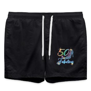 50. Geburtstag - 50 & Fabulous Turning Fifty Bday - Badeshorts - Schwarz - Vorne - AI Model Male 185 light (185cm)