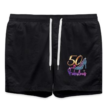 50. Geburtstag - 50 & Fabulous Turning Fifty Bday - Badeshorts - Schwarz - Vorne - AI Model Male 185 light (185cm)