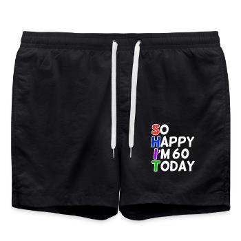 sehr glücklich 60 Jahre alt - Badeshorts - Schwarz - Vorne - AI Model Male 185 light (185cm)