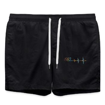 Herzschlag Retro Geburtstag Jahrgang 1982 Vintage - Badeshorts - Schwarz - Vorne - AI Model Male 185 light (185cm)