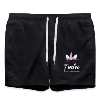 12 birthday years unicorn saying gift - Swim Trunks - black - Front - AI Model Male 185 light (185cm)