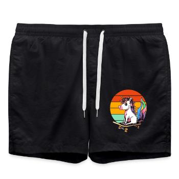 Einhorn Skateboard Retro - Badeshorts - Schwarz - Vorne - AI Model Male 185 light (185cm)