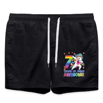 Cadeau de 7ème anniversaire pour les filles Licorne de 7 ans - Short de bain - noir - Devant - AI Model Male 185 light (185cm)