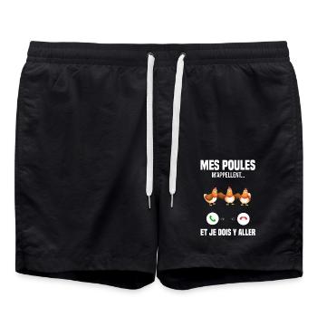 Mes Poules M'appellent Et Je Dois Y Aller - Short de bain - noir - Devant - AI Model Male 185 light (185cm)