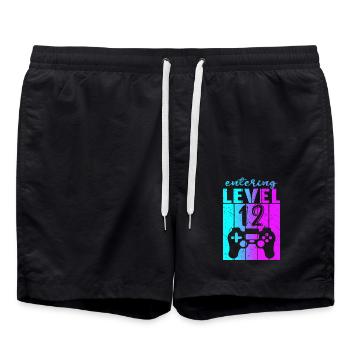 Level 12 Gaming Controller 12th Birthday - Swim Trunks - black - Front - AI Model Male 185 light (185cm)