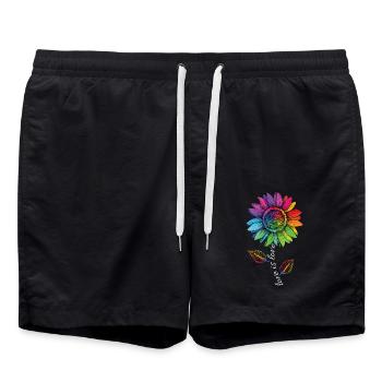 Love is Love LGBTQ Regenbogen Sonnenblume Blume - Badeshorts - Schwarz - Vorne - AI Model Male 185 light (185cm)
