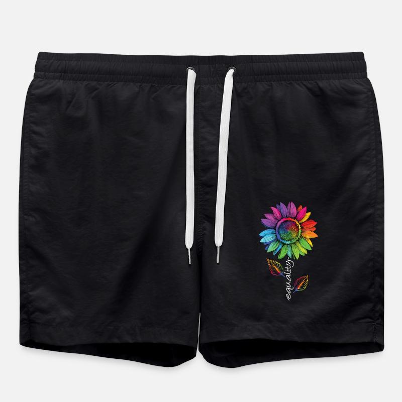 Equality LGBTQ Regenbogen Sonnenblume Blume CSD - Badeshorts - Schwarz