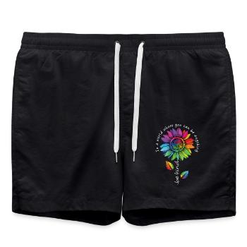 Be Kind LGBTQ Regenbogen Sonnenblume Blume CSD - Badeshorts - Schwarz - Vorne - AI Model Male 185 light (185cm)
