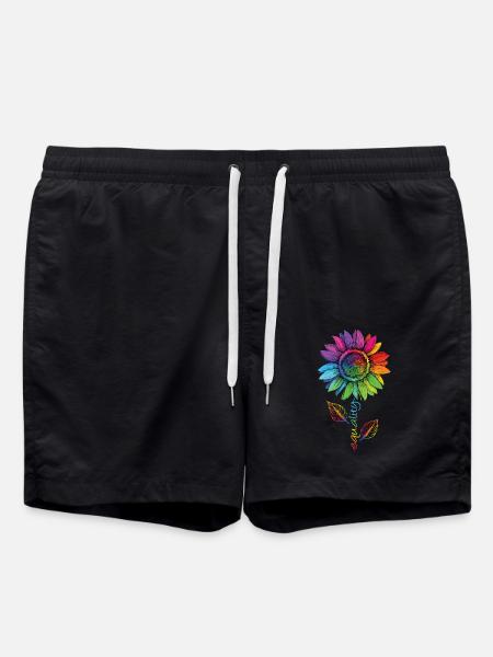 Equality LGBTQ Regenbogen Sonnenblume Blume CSD - Badeshorts - Schwarz