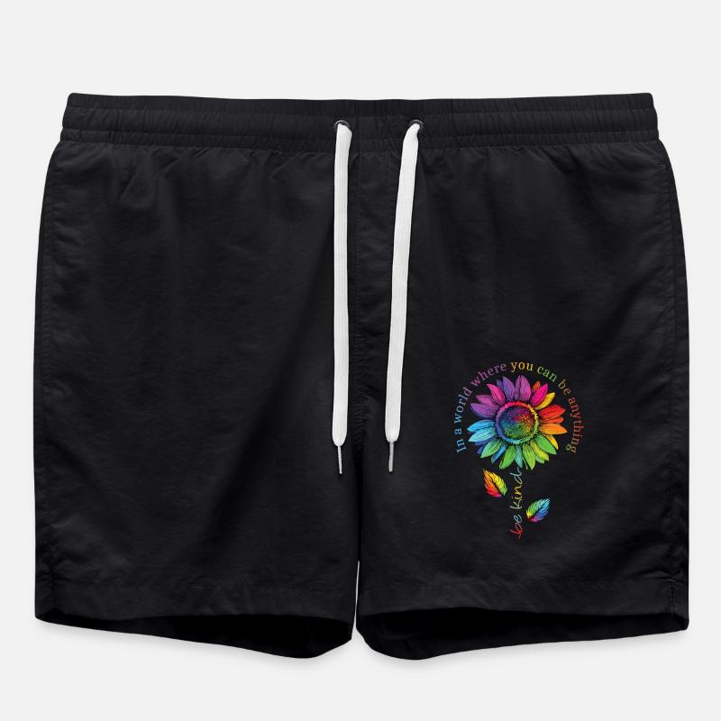 Be Kind LGBTQ Regenbogen Sonnenblume Blume CSD - Badeshorts - Schwarz