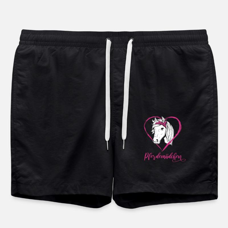 Pferdemädchen Reiten Pferde Herz Geschenk - Badeshorts - Schwarz