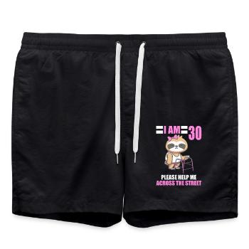 30 bitte helfen Sie mir über Straße 30. Geburtstag - Badeshorts - Schwarz - Vorne - AI Model Male 185 light (185cm)