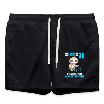 30 bitte helfen Sie mir über Straße 30. Geburtstag - Badeshorts - Schwarz - Vorne - AI Model Male 185 light (185cm)