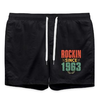 Birthday 1963 Spruch Rock - Swim Trunks - black - Front - AI Model Male 185 light (185cm)